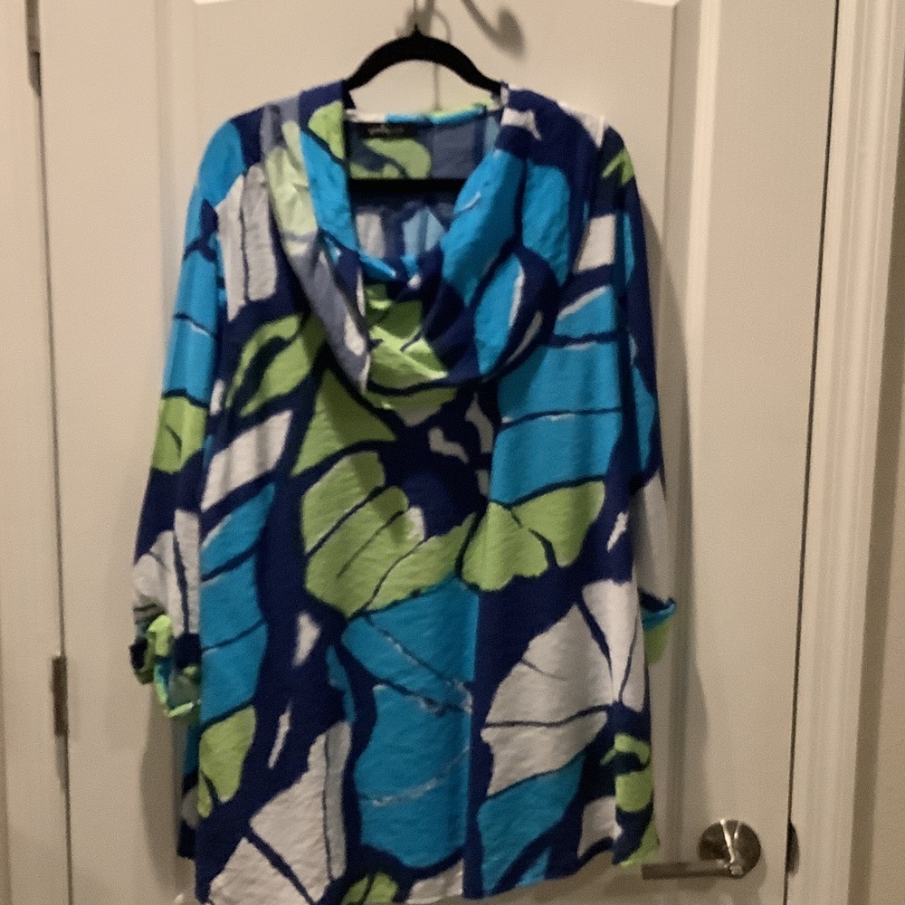 Women’s Blue & Green Printed Hooded Jacket